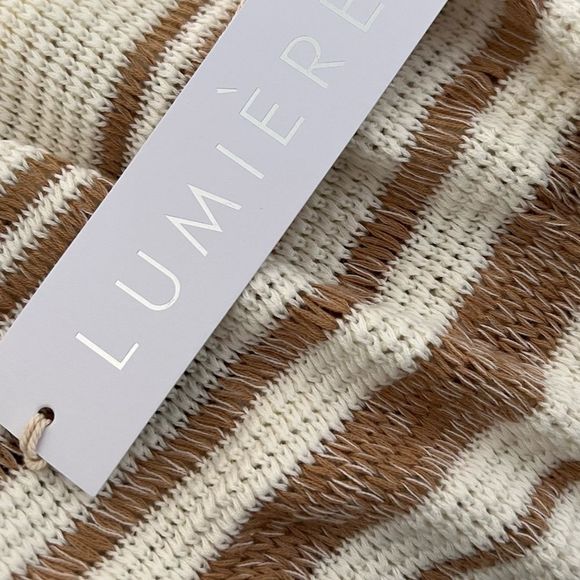 LUMINERE Womens Sz M Striped Sweater Cream and Tan NWT - Picture 6 of 9